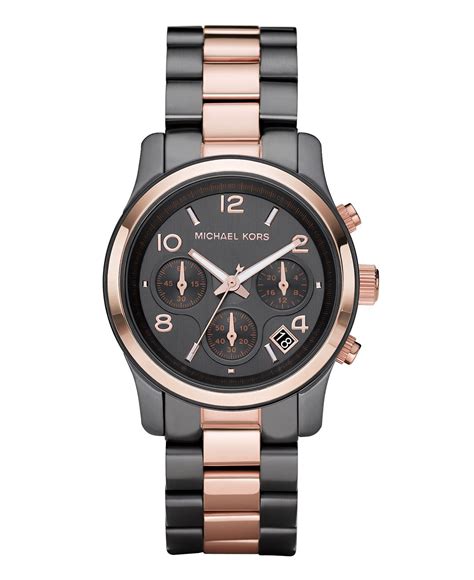 michael kors gunmetal rose gold watch|rose gold mk watch women's.